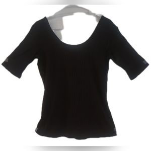 Well worn, ribbed, black top, half sleeve